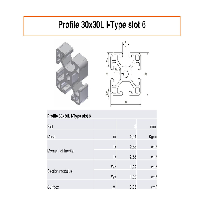 Profil 30x30L I-Type Slot 6