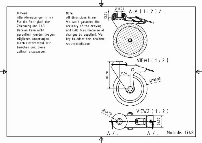 Rollers 100 single bolt hole with brake