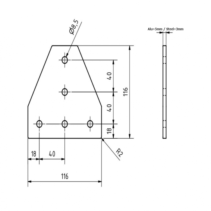 T-koppling plaat 116x116x5, Laser cut
