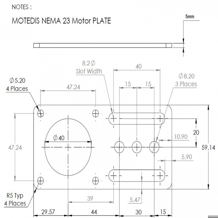 Plaat motorfäste NEMA 23, t=5mm, laserskuren