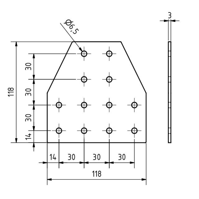 T connector plate 118x118x3, Laser cut