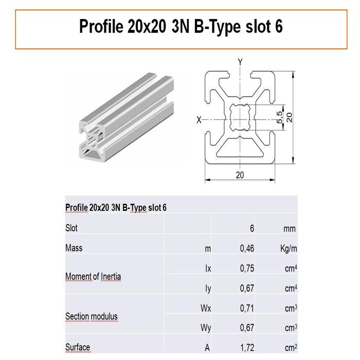 Profile 20x20 3N B-type slot 6