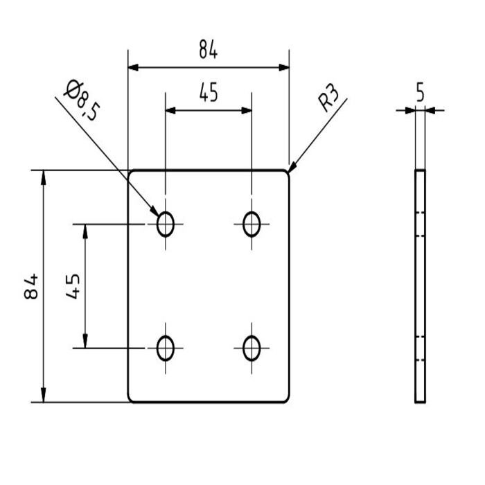Fyrkantig kopplingsplatta 84x84x5, Lasercut