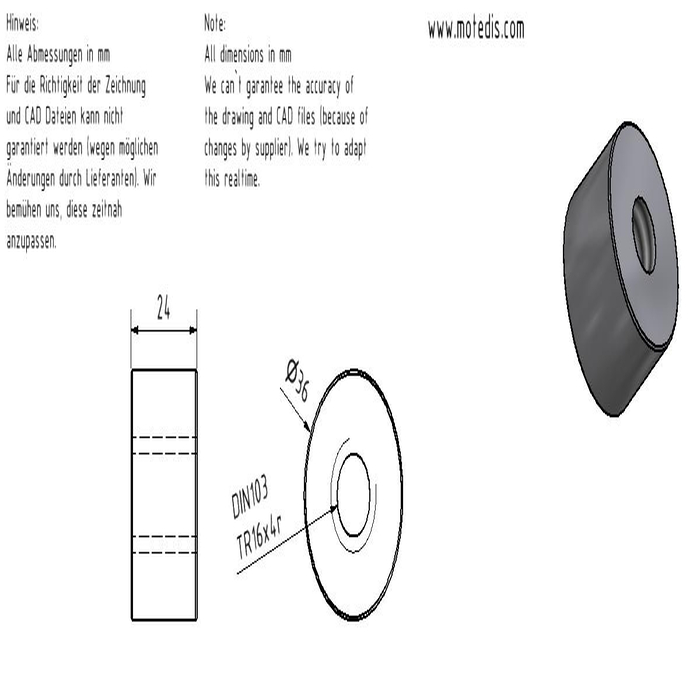 Trapezoidal lead screw nut 16X4 R steel - cylindrical