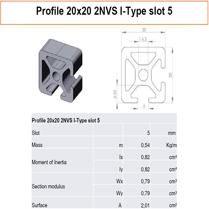 Profile 20x20 2NVS I-Typ slot 5