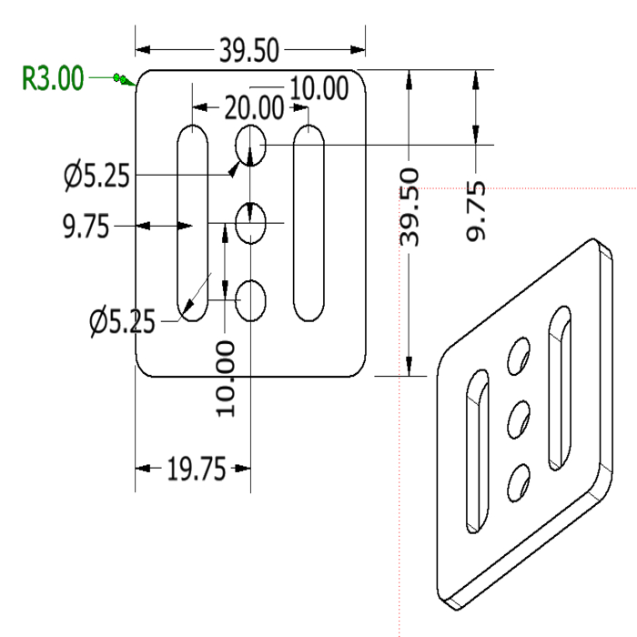 Universell adapterplatta V2 Alu laserad Nema 17 t = 3 mm