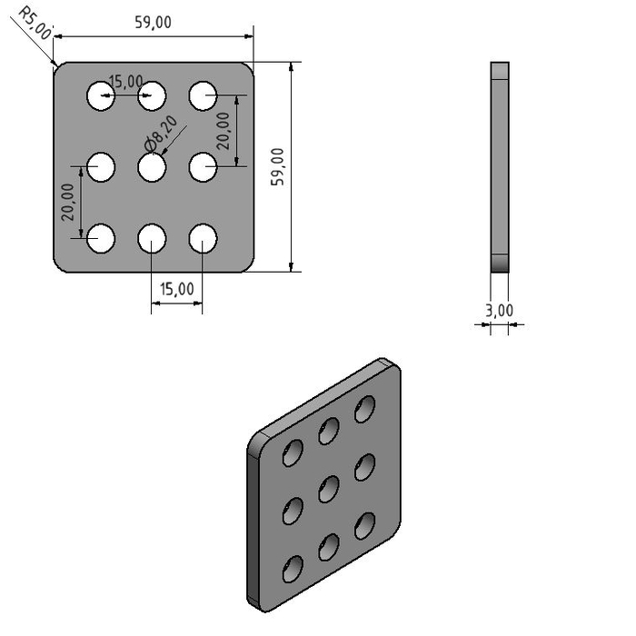 Universal Adapter Plate Alu lasered Nema 23 t=3mm