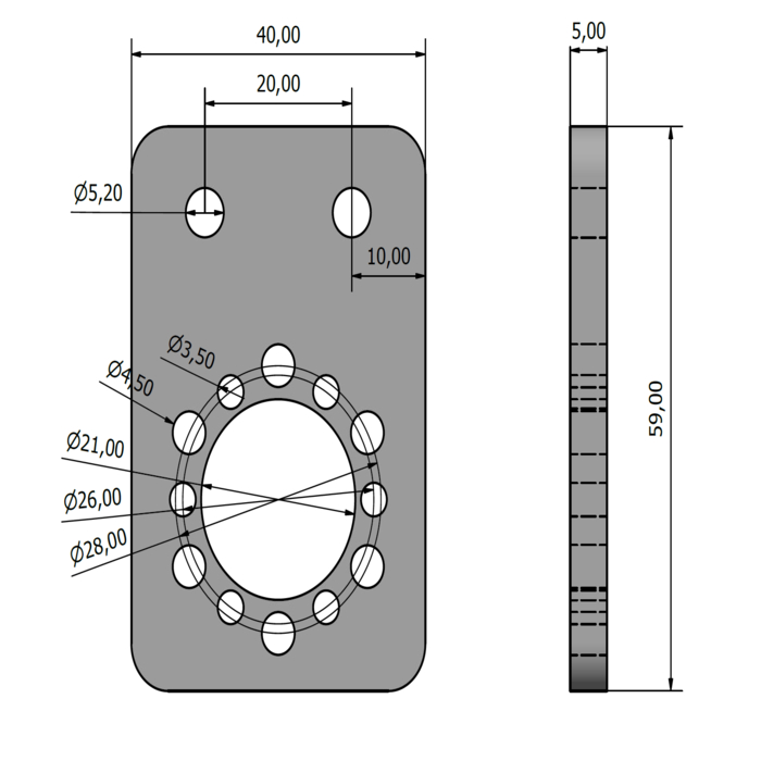 Trapezoidmutter 8x1.5 Monteringsplatta Alu Laser T = 5mm