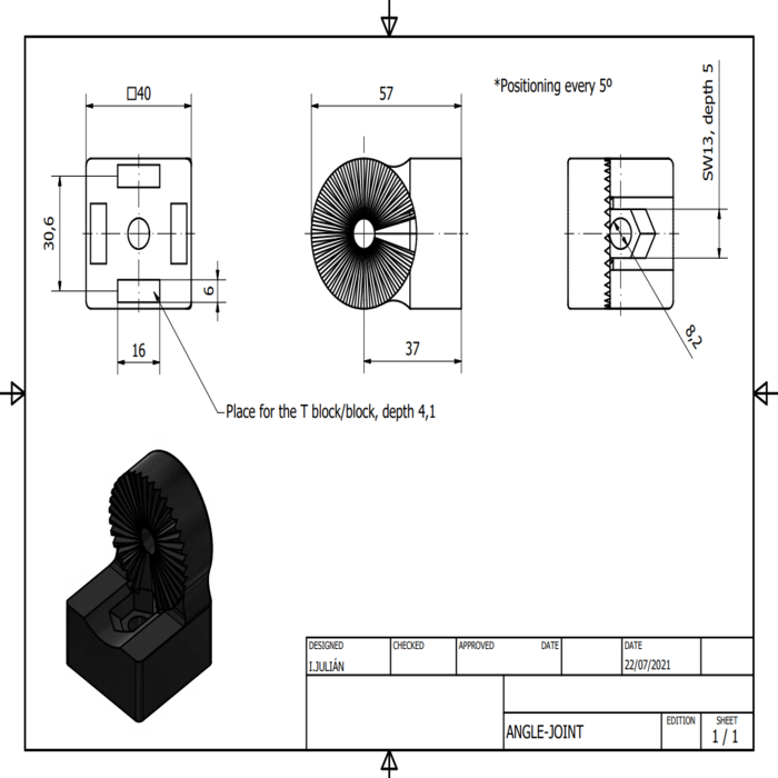 Plastic pivot joint 40I made of plastic