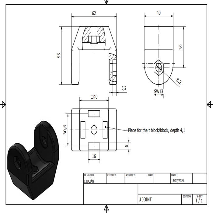 Plastic U-joint kit 40I - Core mounting
